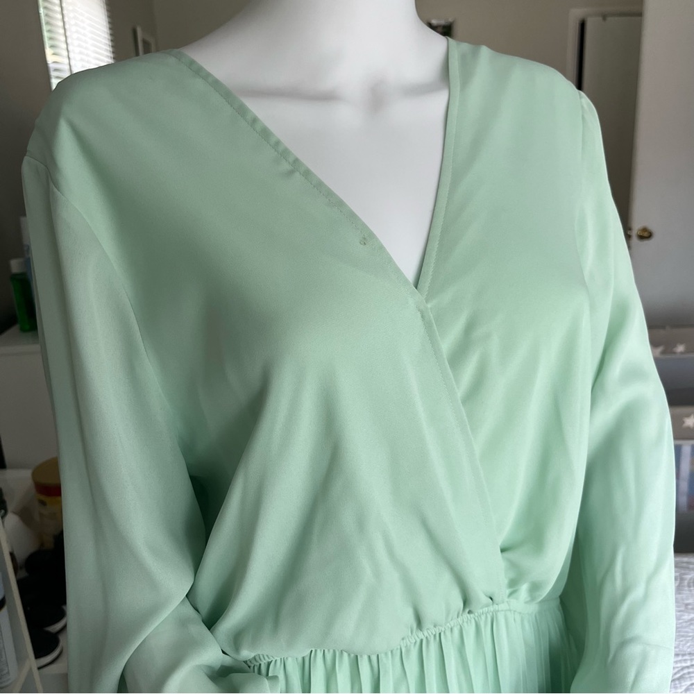 V Neck Pleated Long Sleeve Dress - Picture 3 of 12